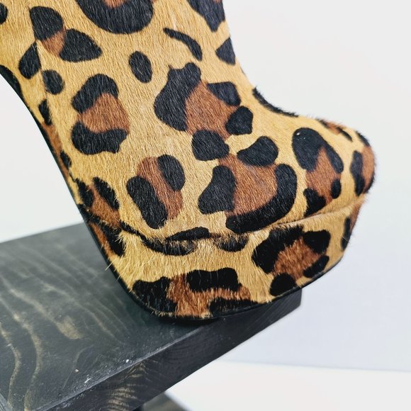 Colin Stuart Leopard Print Leather Zipper Back Ankle Bootie Sz 8B - Picture 6 of 10